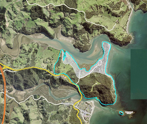 Wenderholm Regional Park indicating land lost from 1-metre sea-level rise